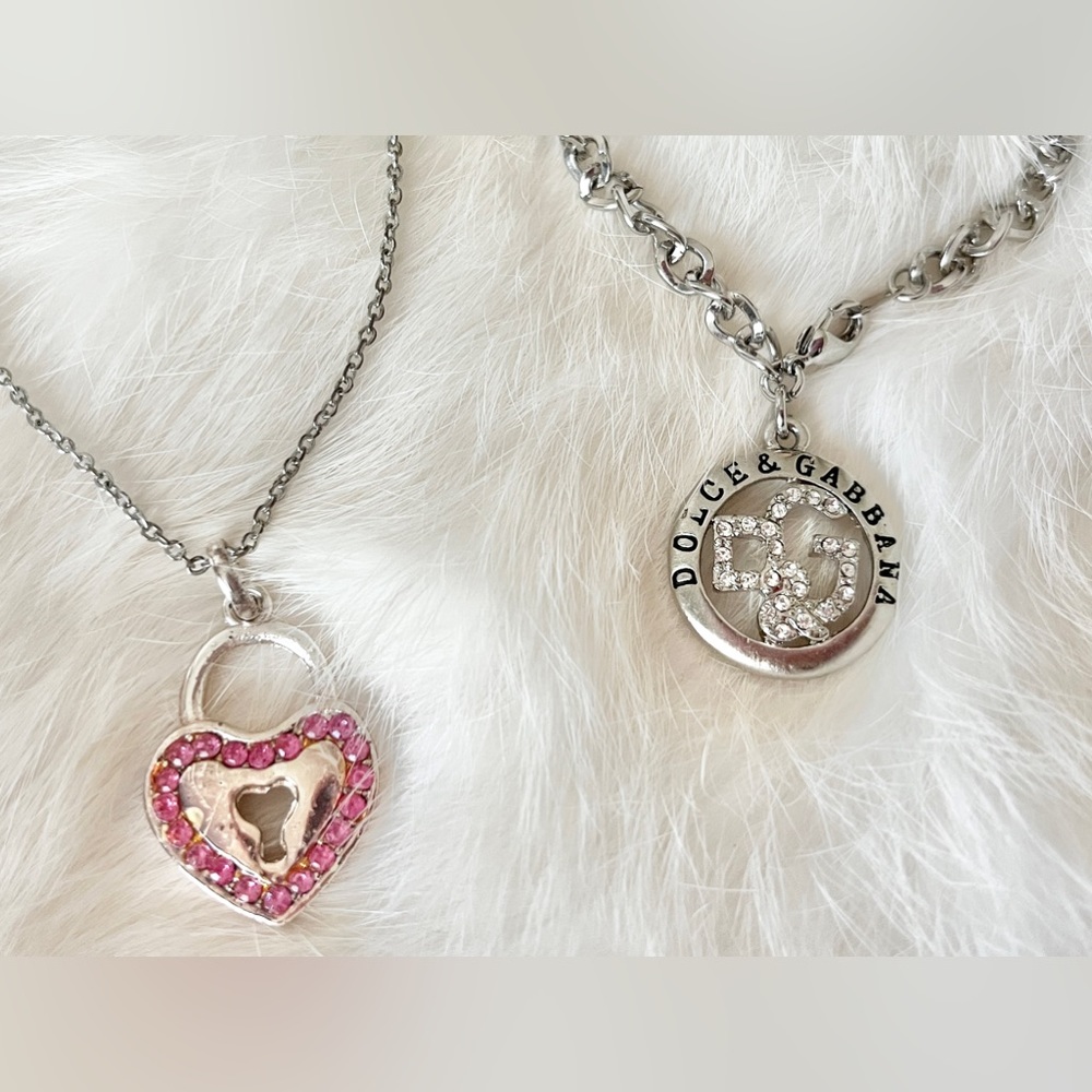 Two Charm bracelets for woman 
Heart pink rhinestone key & DG silver bracelet